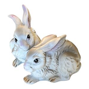 VTG Porcelain ARDCO Bunny Rabbits FIGURINE 5” White Pink Gray Easter Farm Decor